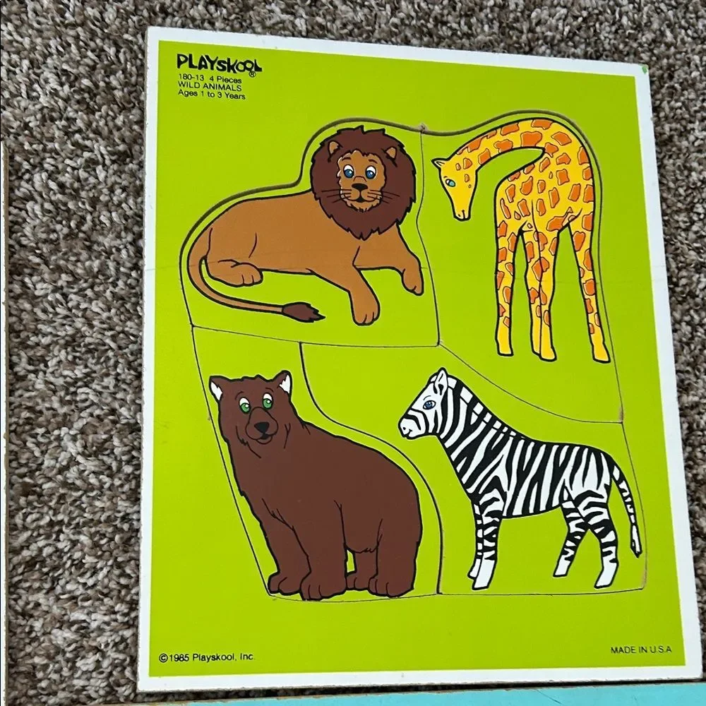Playskool Vintage 70s 80 Puzzle Set of 3 - Colorful Farm, Train & Safari Puzzles